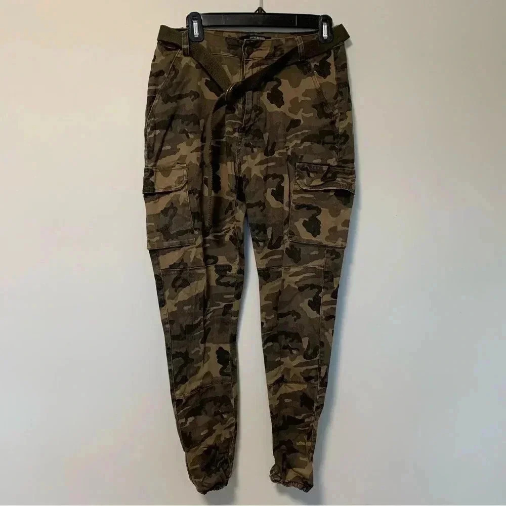 American Bazi cargo camo belted pants